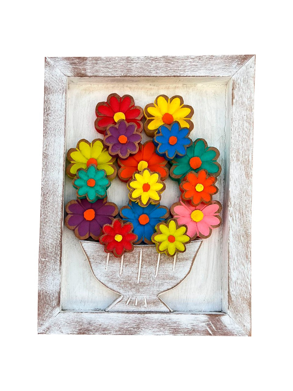 Quadro Madeira Flores Colorido G 40x30