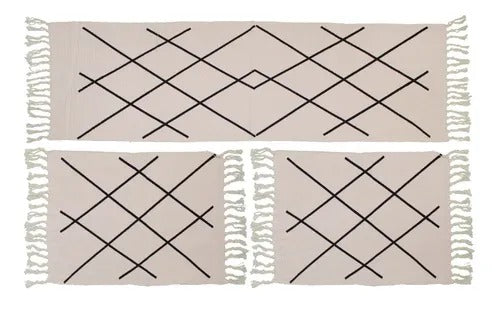 Jogo de Passadeira e Tapetes para Cozinha Minimalista 3 peças Pintado Listras