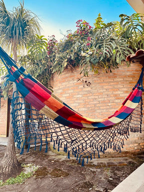 Rede de Descanso Simples Xadrez Vermelha, Amarela e Azul