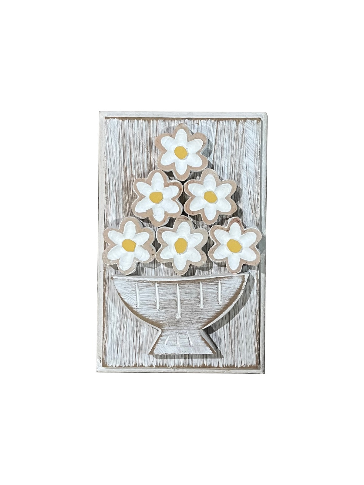 Quadro Madeira Flores Branco PP 15x20