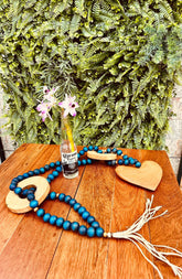 Colar / Terço de Mesa Especial Decorativo Coração Azul