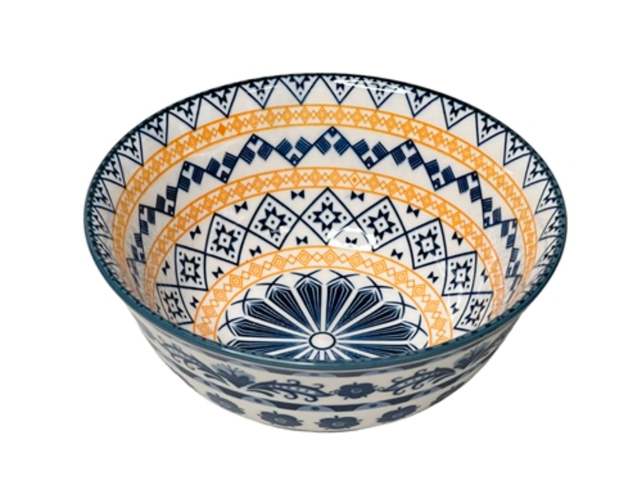 Bowl Decorativo em Cerâmica Azul e Amarelo P