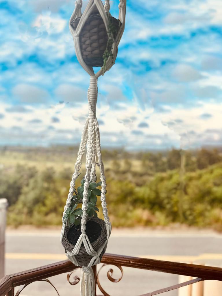Suporte de Planta em Macramê Malha Duplo Cru