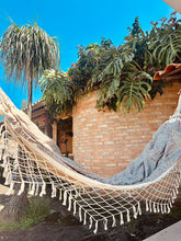 Rede de Algodão Forrada com Belize Semi Impermeável - Folhas Costela de Adão Cinza