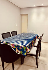 Toalha De Mesa Impermeável Barrada com Chita Azul 2,20x1,40m