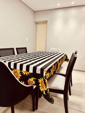 Toalha De Mesa Impermeável Barrada com Chita Preta 2,20x1,40m