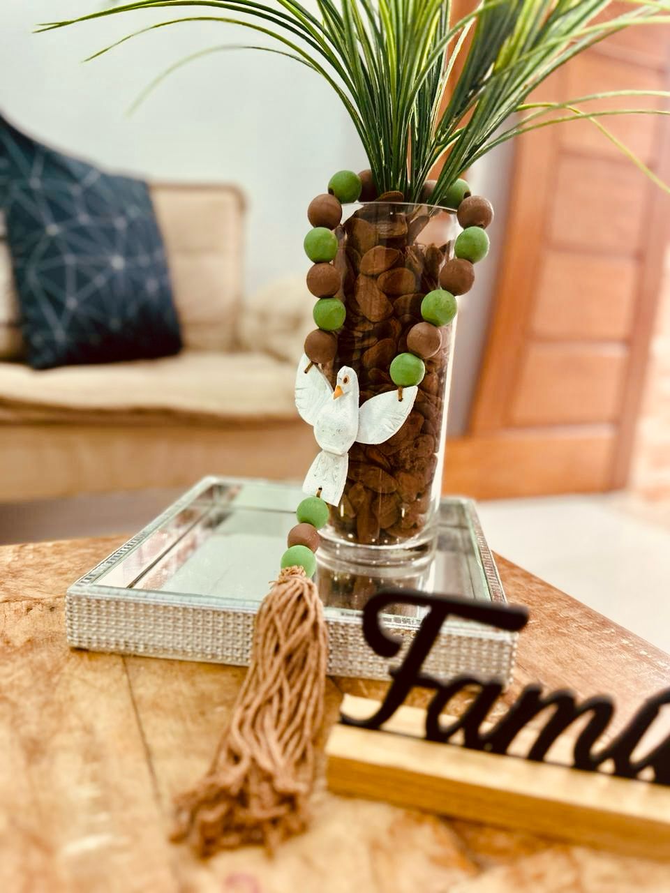 Enfeite de Porta / Mini Colar / Terço de Mesa Decorativo Divino Verde