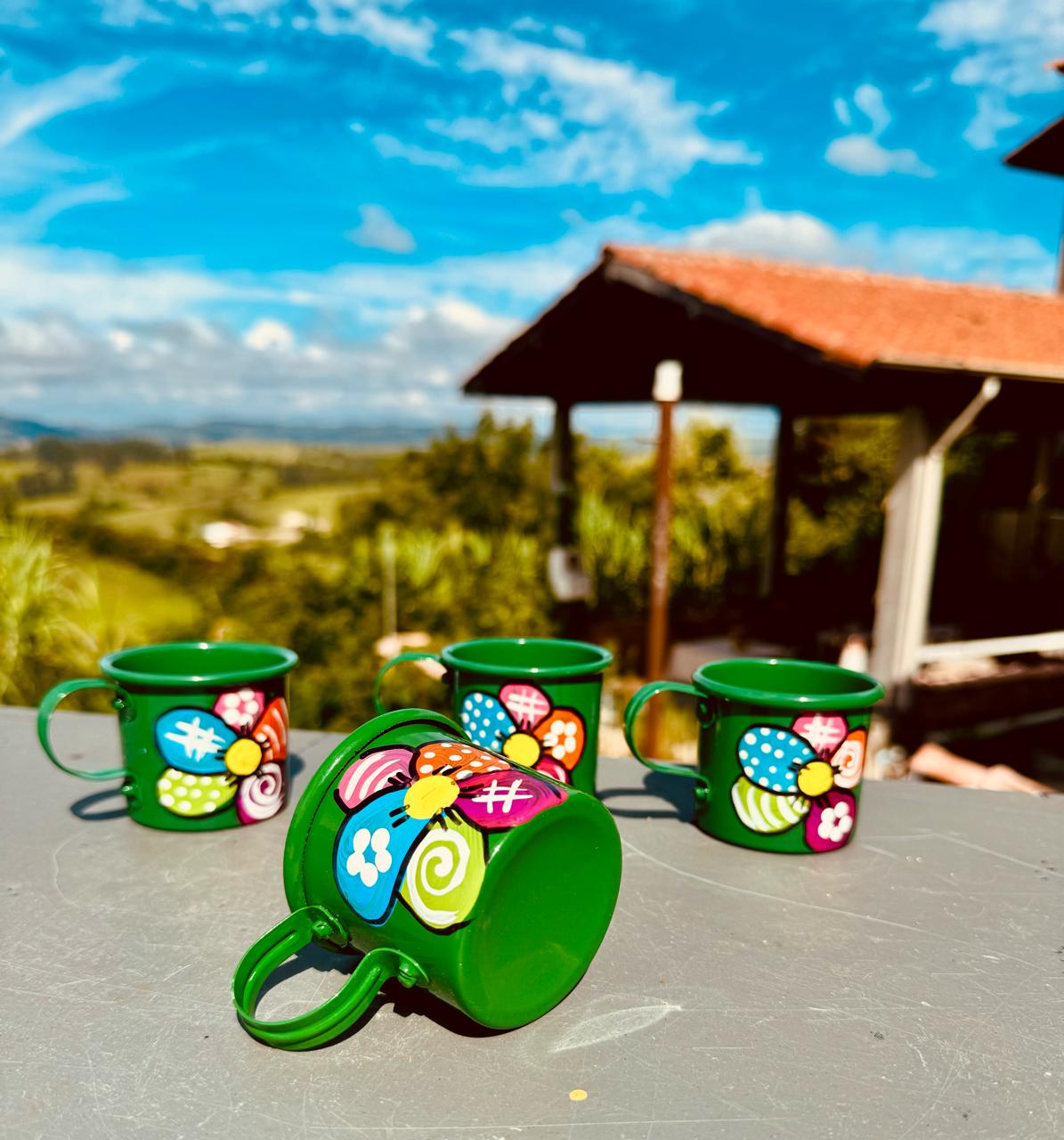 Kit 4 Canecas Alumínio Pintada Verde Escuro
