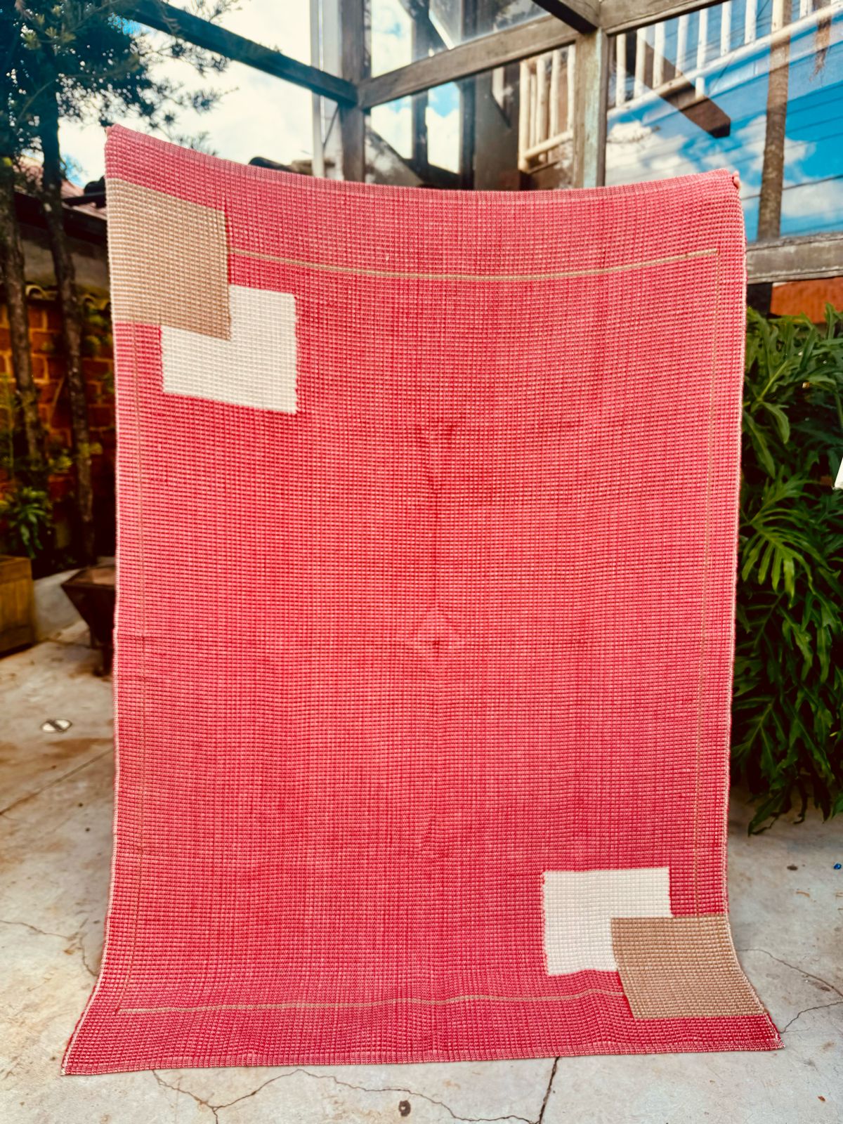 Tapete Linha Trabalhado Moldura Vermelho 1,50x2,00m