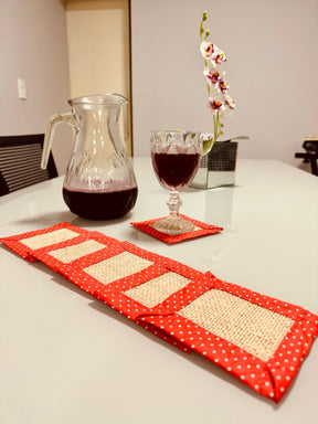 Kit 6 Porta Copos / Descanso Para Copos em Juta com Tricoline Poá Vermelho