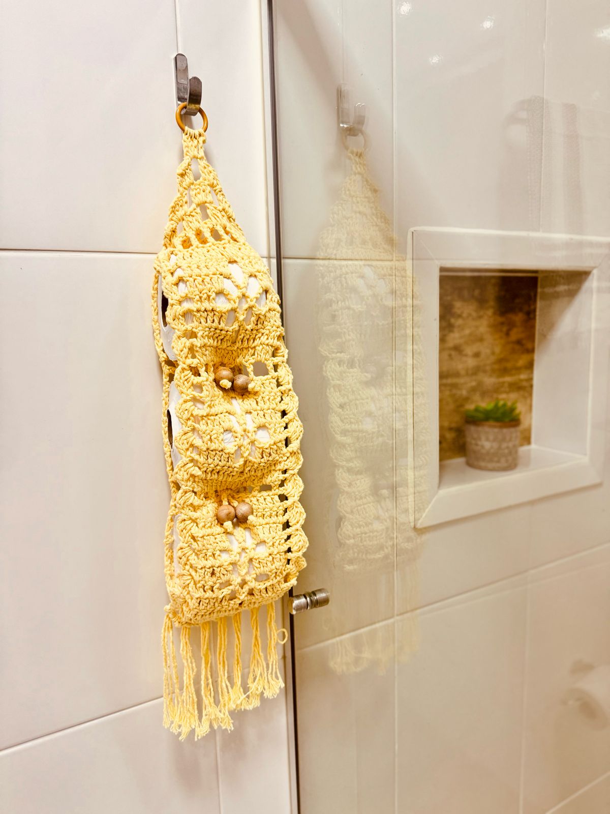 Porta Papel Higiênico em Crochê Mostarda