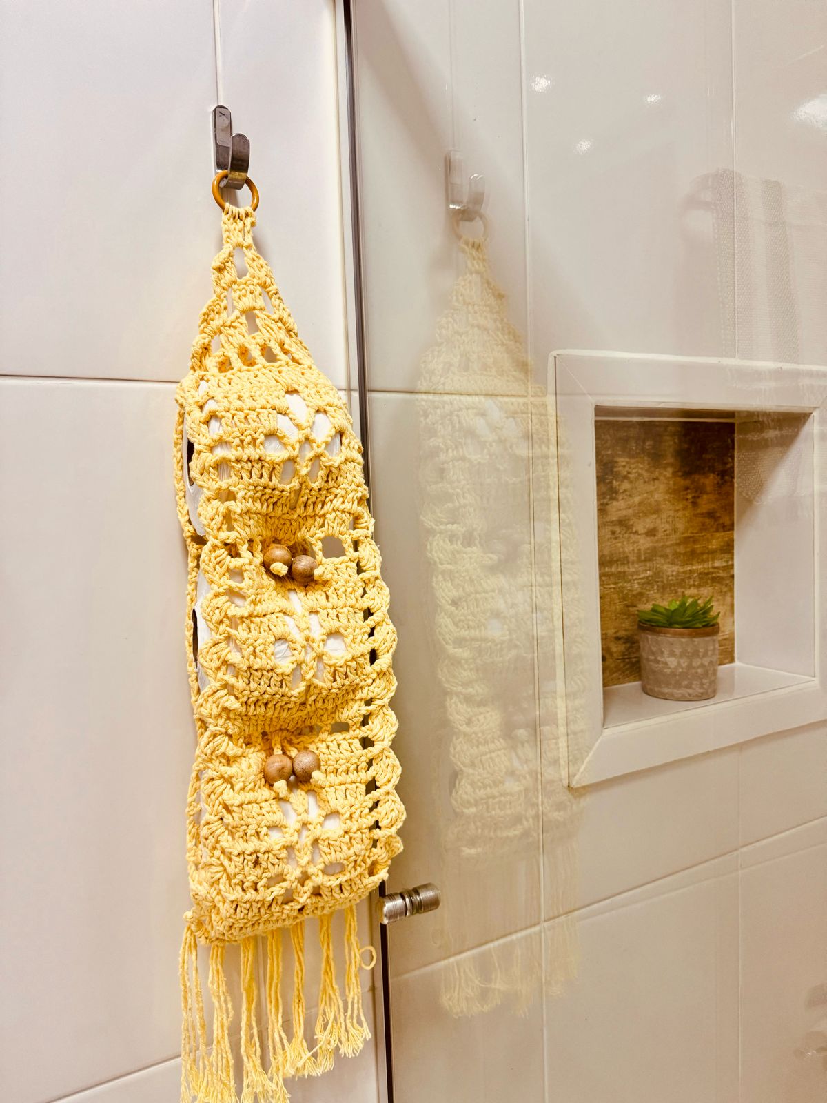 Porta Papel Higiênico em Crochê Mostarda