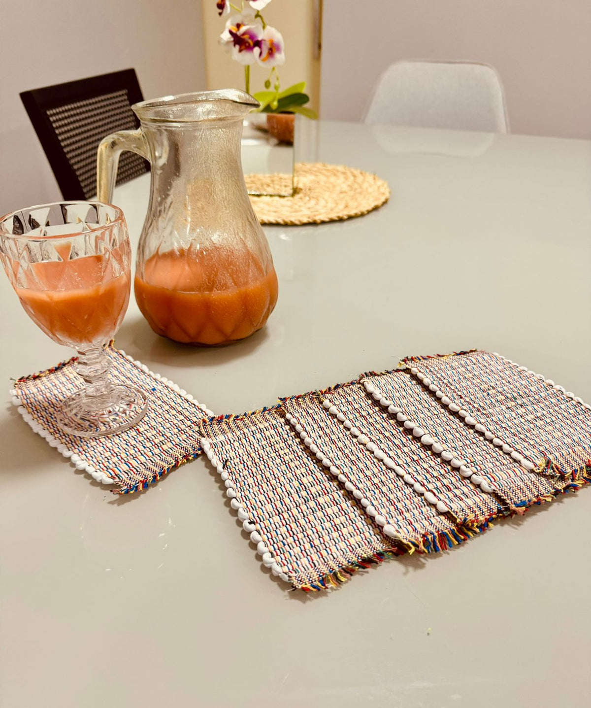 Kit 4 Porta Copos / Descanso Para Copos em Malha Branco