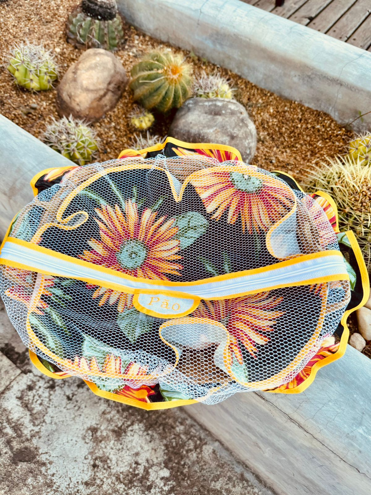Cesta Porta Pão Bambu com Zíper Chita Preta