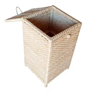 Baú Organizador / Cesto de Roupa em Pé em Palha de Milho Fechado P