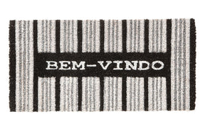 Tapete Bem Vindo Fibra de Coco Antiderrapante Bem Vindo Listras Pretas