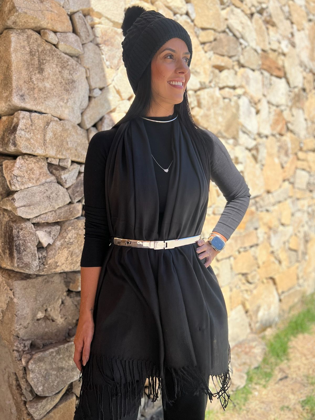 Cachecol Inverno Lenço Echarpe Preto Liso