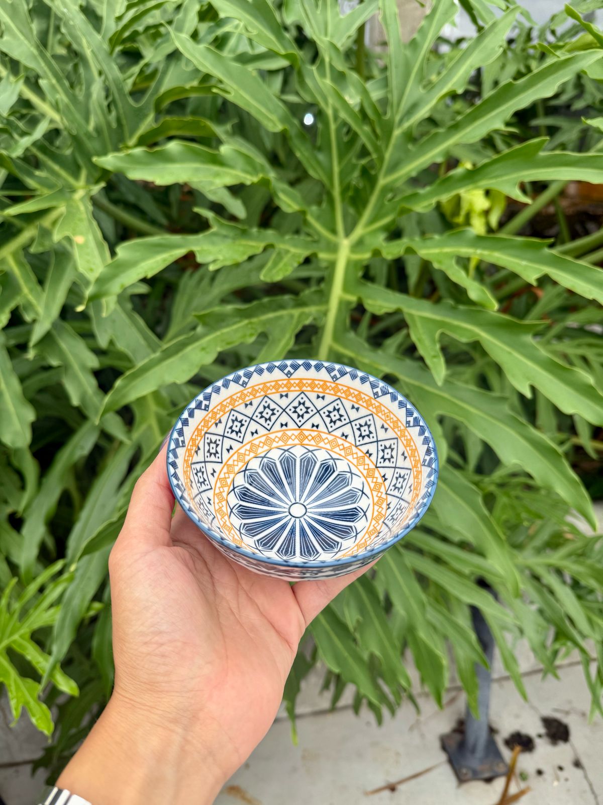 Bowl Decorativo em Cerâmica Azul e Amarelo P