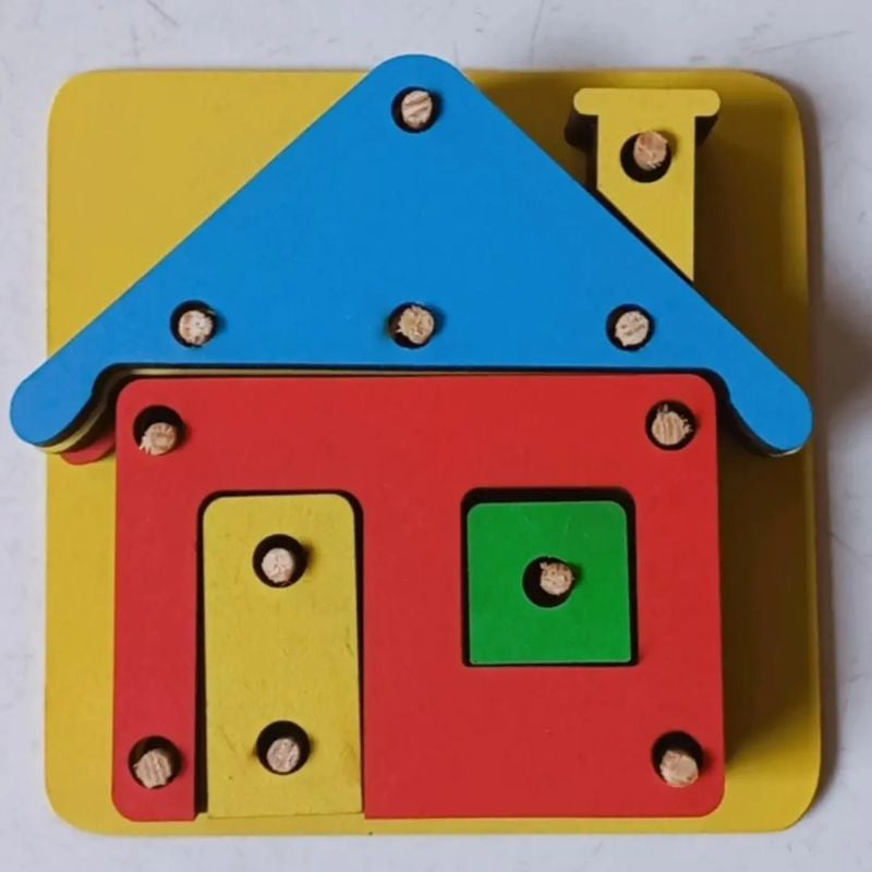 Casinha em Formas Geométricas de Encaixe Madeira Brinquedo Pedagógico