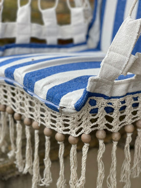 Cadeira De Balanço De Bolinha - Azul Escuro com Listra Cru