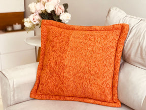 Capa de Almofada em Chenille com Aba Lateral Laranja 45x45