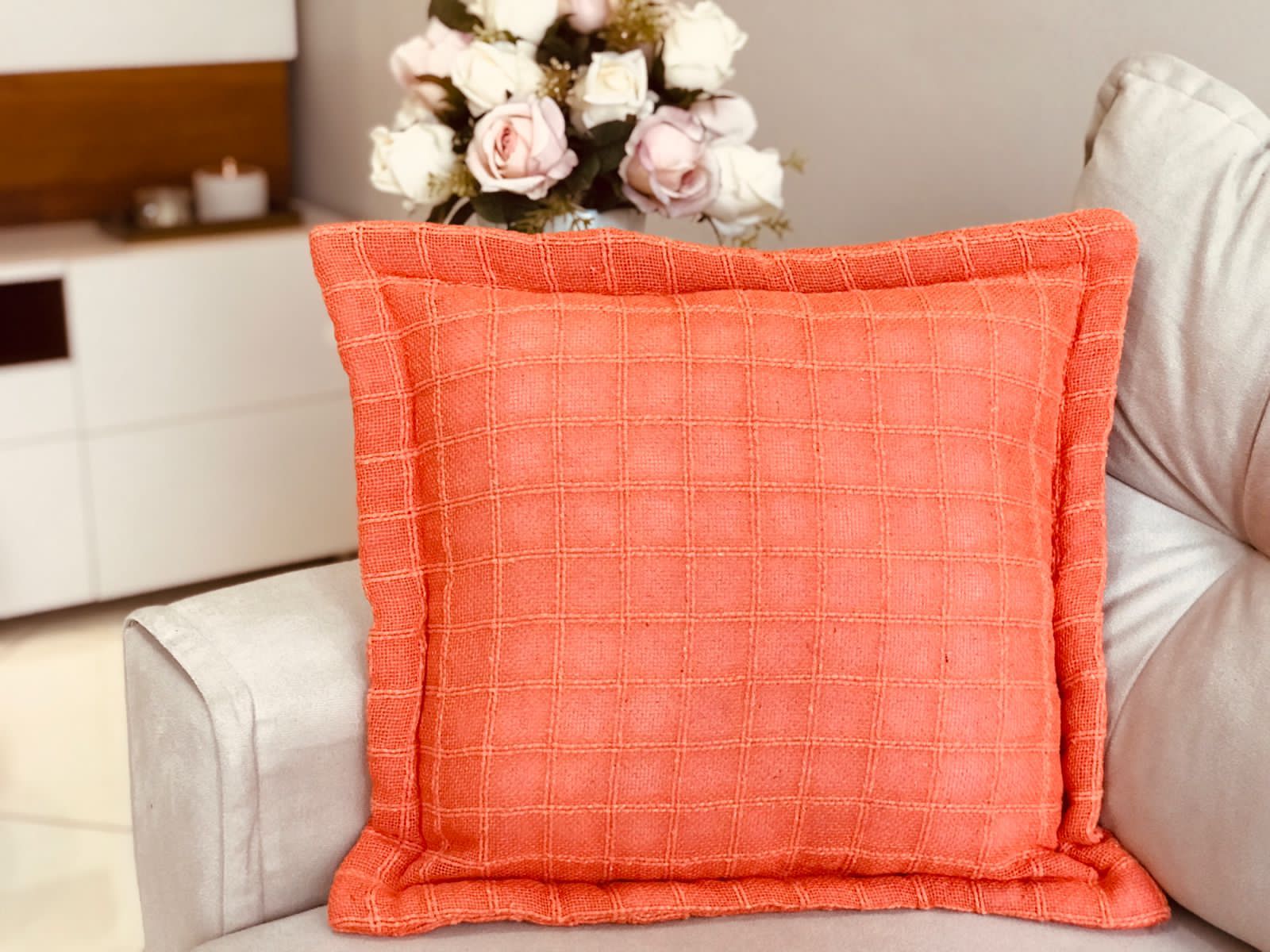 Capa de Almofada Decorativa em Algodão Lisa Laranja 45x45