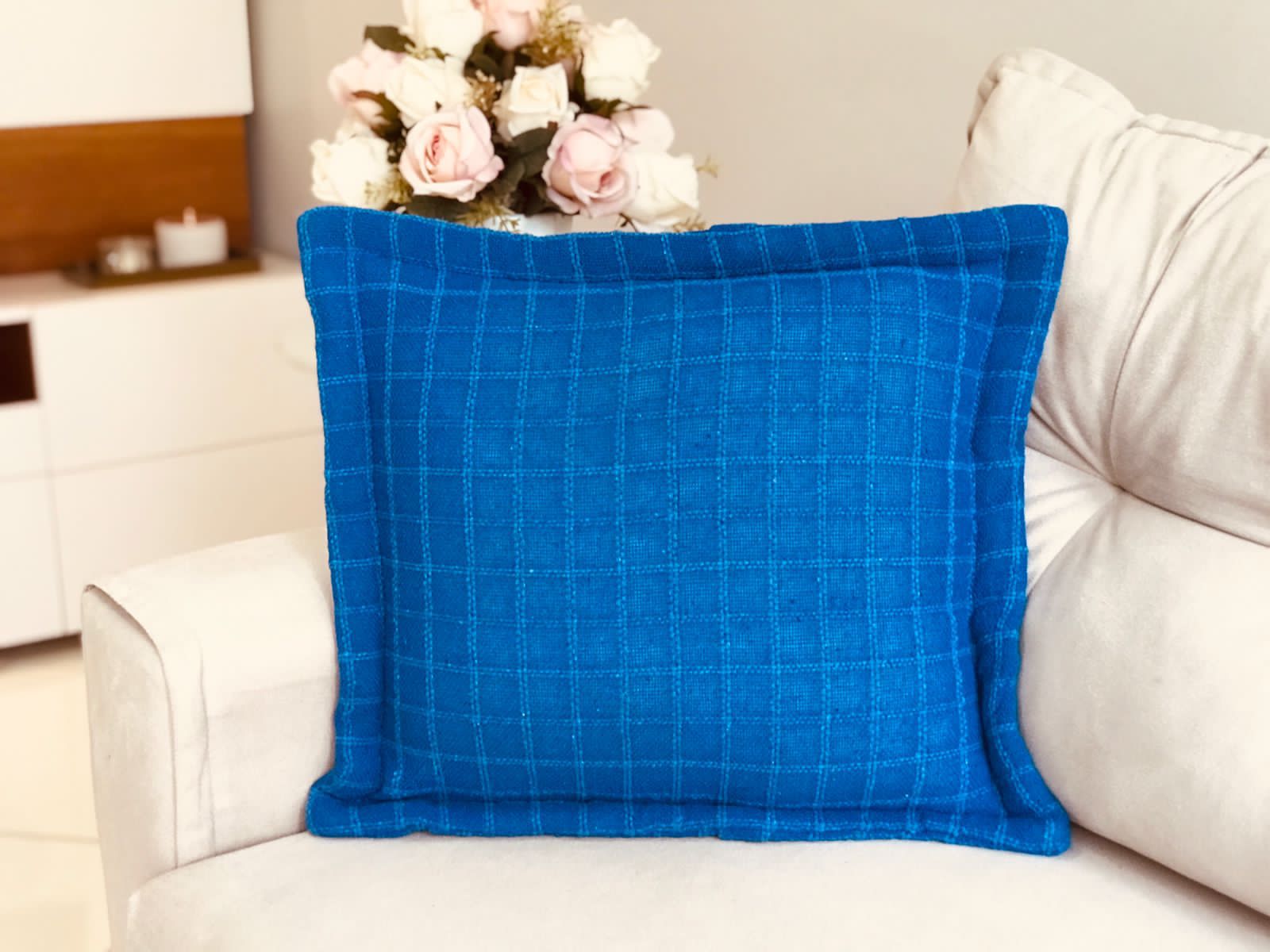 Capa de Almofada Decorativa em Algodão Lisa Azul Caneta 45x45