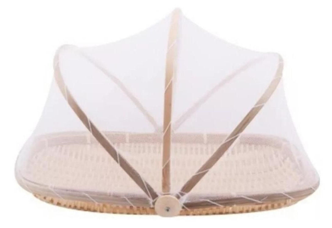 Cesta Porta Pão e Bolo Bambu com Cobertura Retrátil Oval
