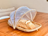 Cesta Porta Pão e Bolo Bambu com Cobertura Retrátil Oval