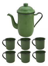 Kit Completo Bule + 6 Canecas Esmaltado Agatá MetalLouça Verde