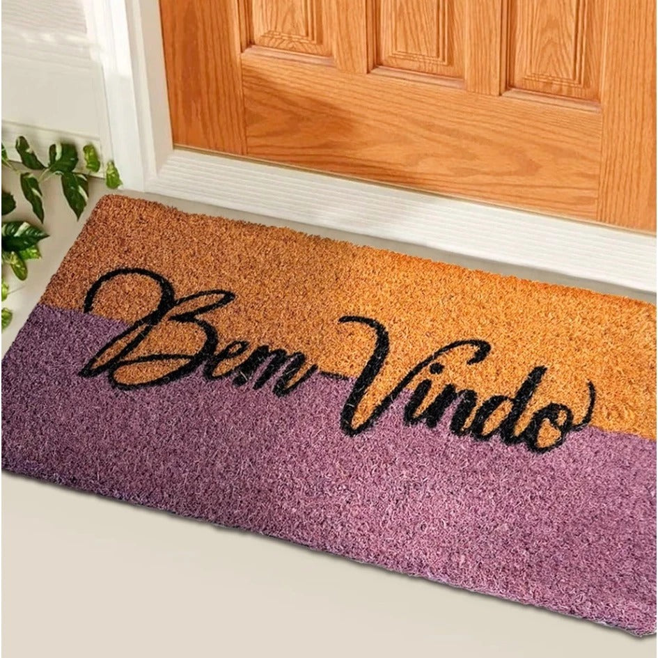 Tapete Bem Vindo Fibra de Coco Antiderrapante Bem Vindo Lilás