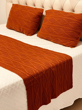 Kit Peseira / Xale Tricô Terracota + 2 portas travesseiros