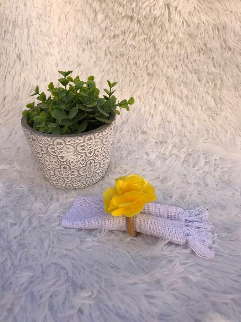 Kit Porta Guardanapo Flor De Cetim 6 peças Amarelo