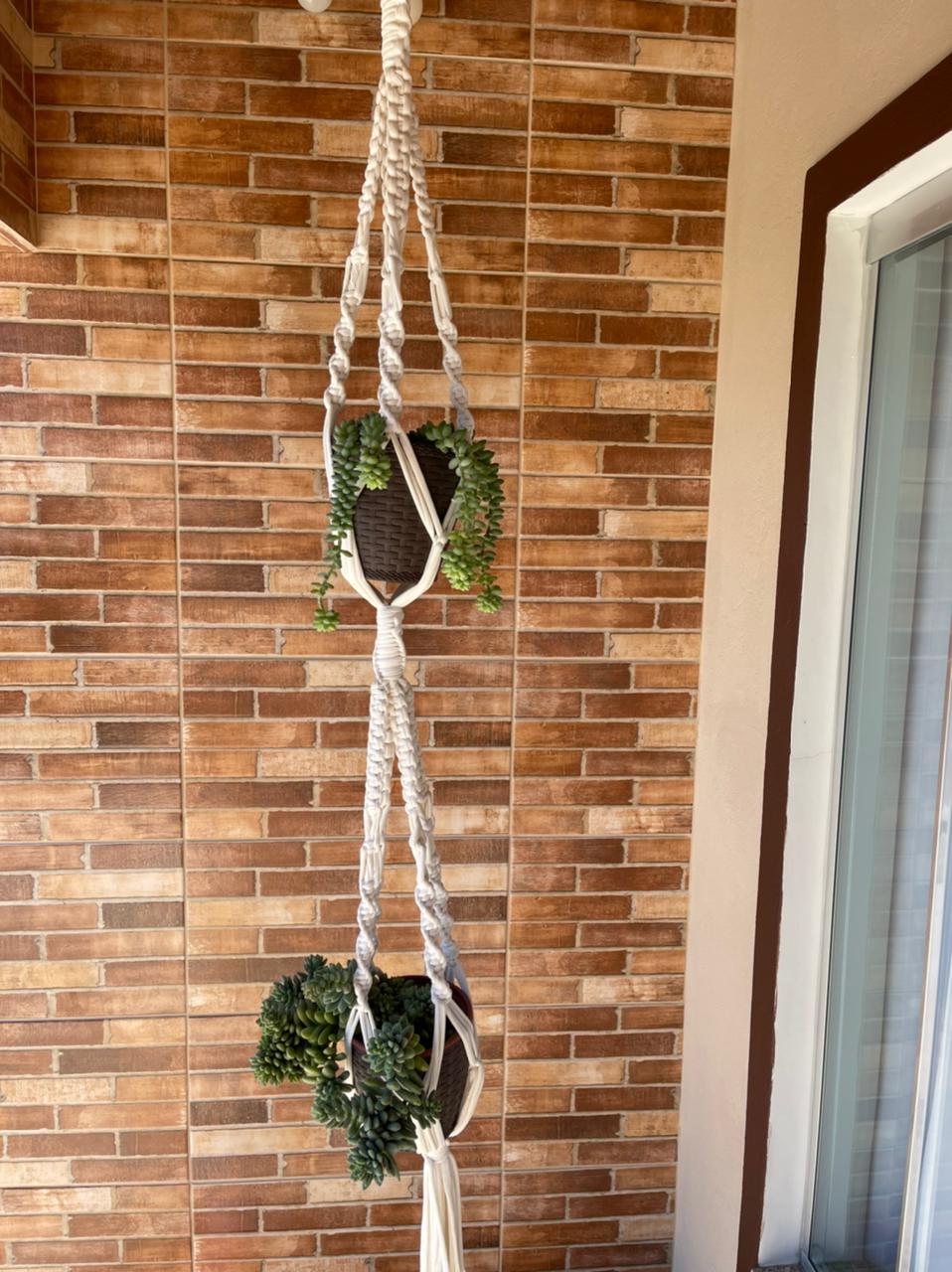 Suporte de Planta em Macramê Malha Duplo Cru