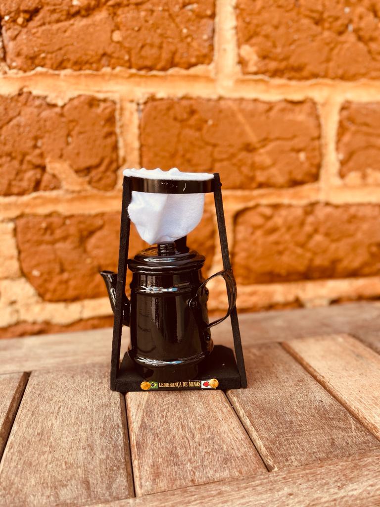 Kit Café Mini Bule 250ml Alumínio E Suporte Com Coador Preto