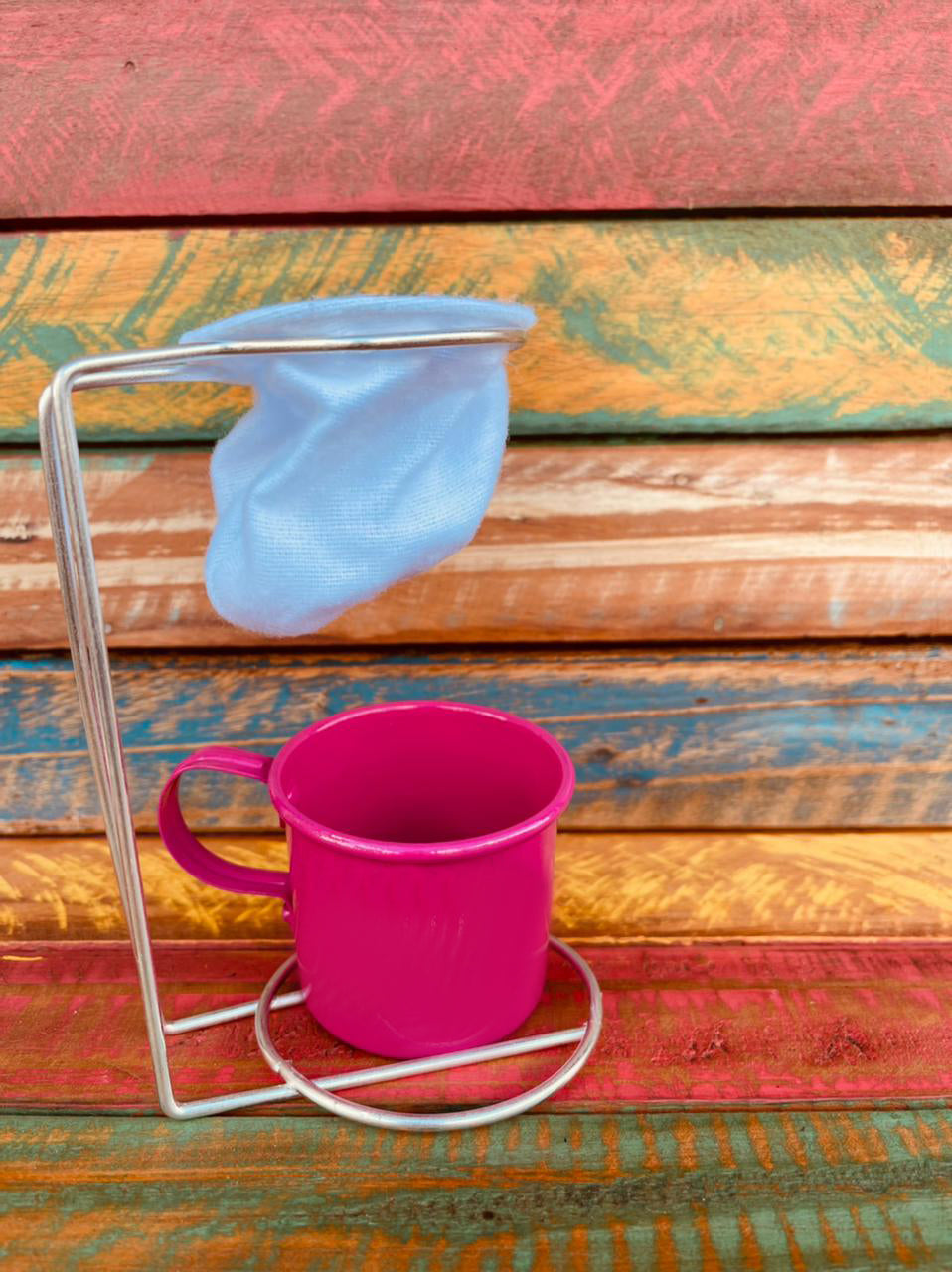 Mini Suporte Cromado Coador de Café com Caneca Rosa 100mL