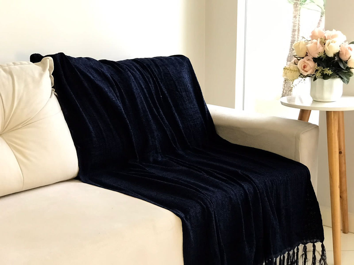 Manta para Sofá/Peseira em Chenille Azul Marinho 1,20mx1,80m