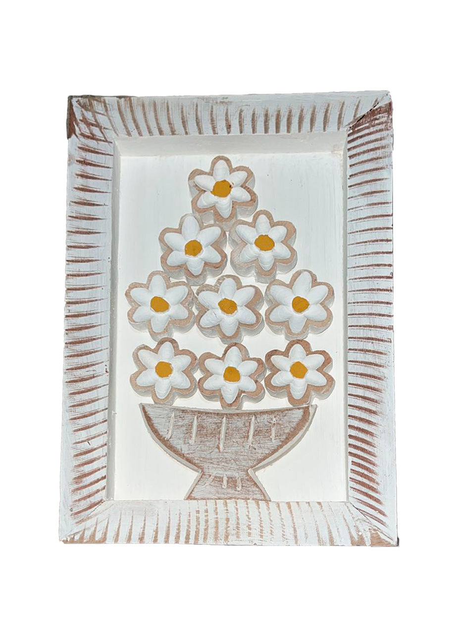 Quadro Madeira Flores Branco M 20x30