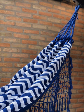 Rede de Algodão Forrada com Belize Semi Impermeável - Chevron Azul