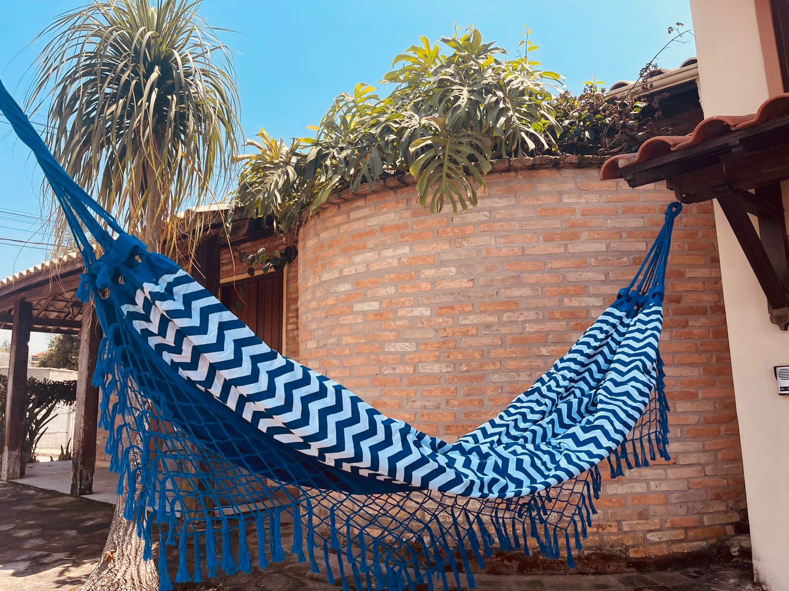 Rede de Algodão Forrada com Belize Semi Impermeável - Chevron Azul