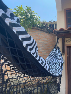Rede de Algodão Forrada com Belize Semi Impermeável - Chevron Preto