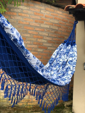 Rede de Algodão Forrada com Belize Semi Impermeável - Floral Azul