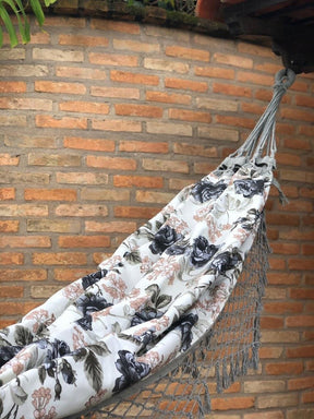 Rede de Algodão Forrada com Belize Semi Impermeável - Floral Cinza