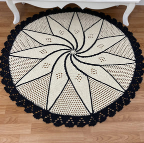 Tapete Redondo Artesanal Crochê Preto 1,5m - Decoração Única e Durável