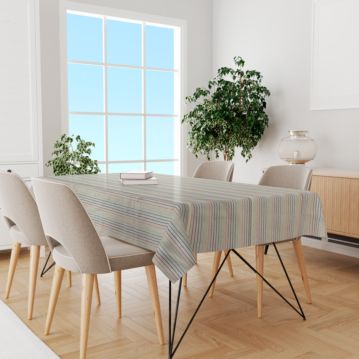 Toalha de Mesa Algodão Arco Íris Listra Fina 1,5mx2,2m